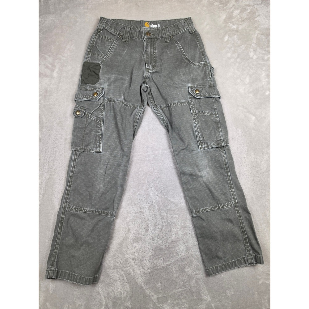 Carhartt B342 MOS Cargo Pants Mens 30x30 Green Relaxed Ripstop Double Knee *Hole